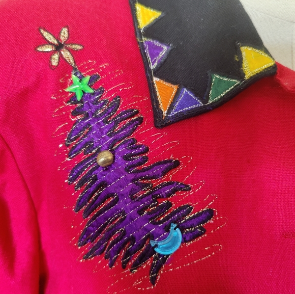 Ugly Christmas Sweater Blazer, 80s Holiday Jacket - Picture 2 of 4